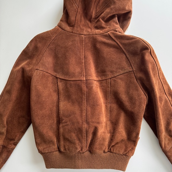 Vintage Sheplers Western Suede Leather Shearling Lined Hooded Jacket Sz 14 / M - Picture 7 of 10